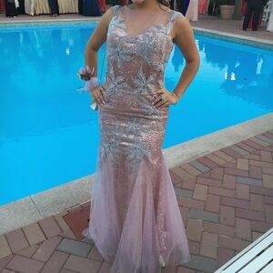 Elegant Pink and Silver Evening Gown